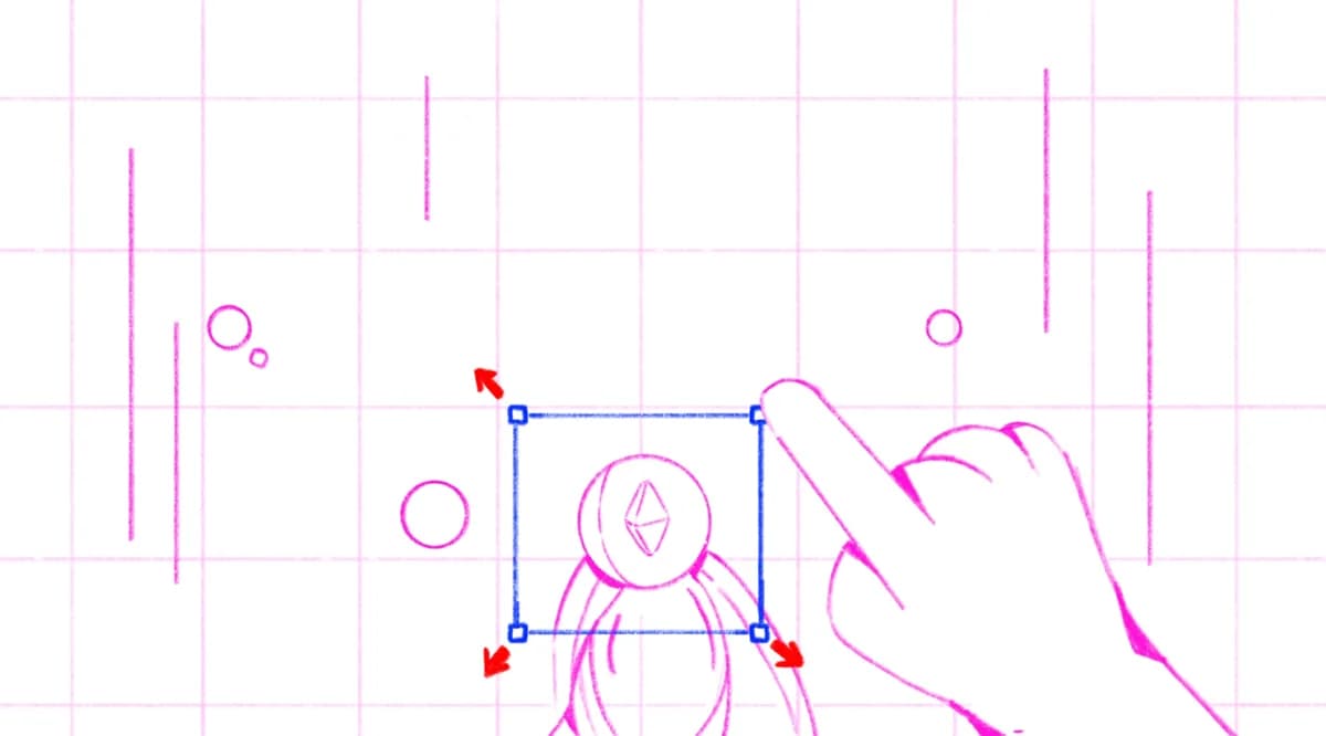 Storyboard panel 7: A hand scales the sphere up